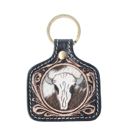 Myra Dusthorn Relic Handtooled Leather Keyfob Wood Brown