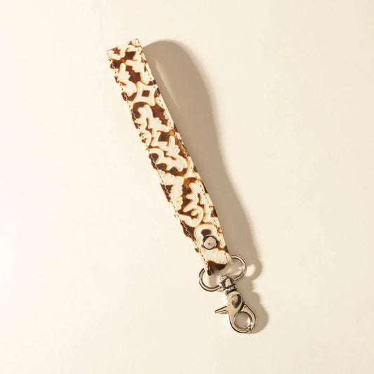 Myra Sierra Marble Leather Keyfob In Cream Tassle