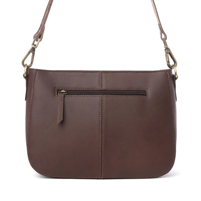 Myra Copper Crest Handtooled Hairon Leather Clutch Saddle Walnut