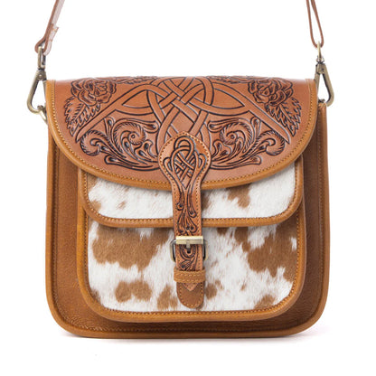 Myra Cedar Range Handtooled Hairon Buckle Chesnut Ivory