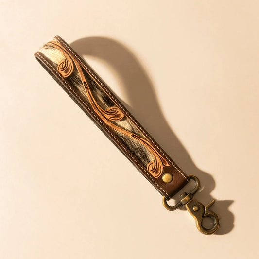 Myra Wildvine Pony Western Handtooled Key Fob in Brown with Hairon