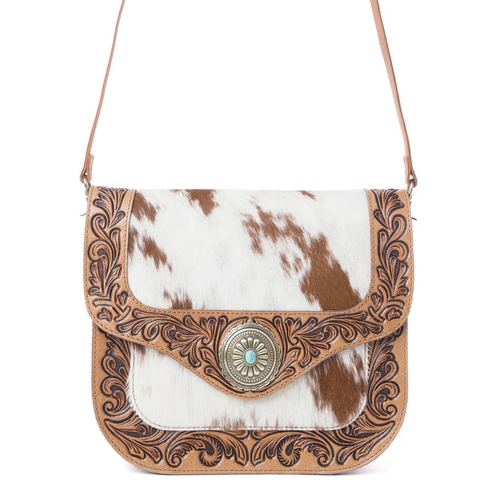 Myra Yellowstone Frontier Ridge Handtooled Bag Oat Mocha