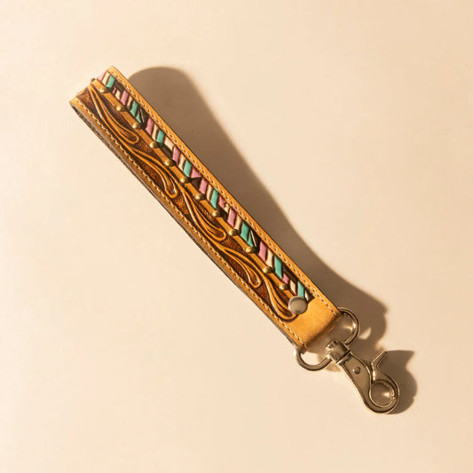 Myra Wildhue Western Key Fob in Light Brown with Hand Painted Detail