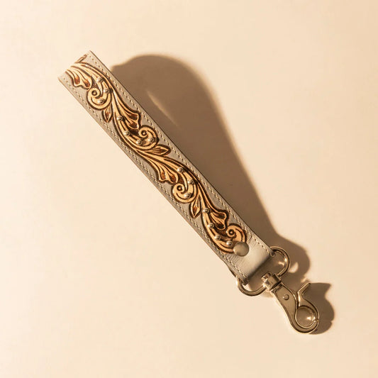 Myra Wildhue Western Key Fob in Grey with Handtooled Floral Detail