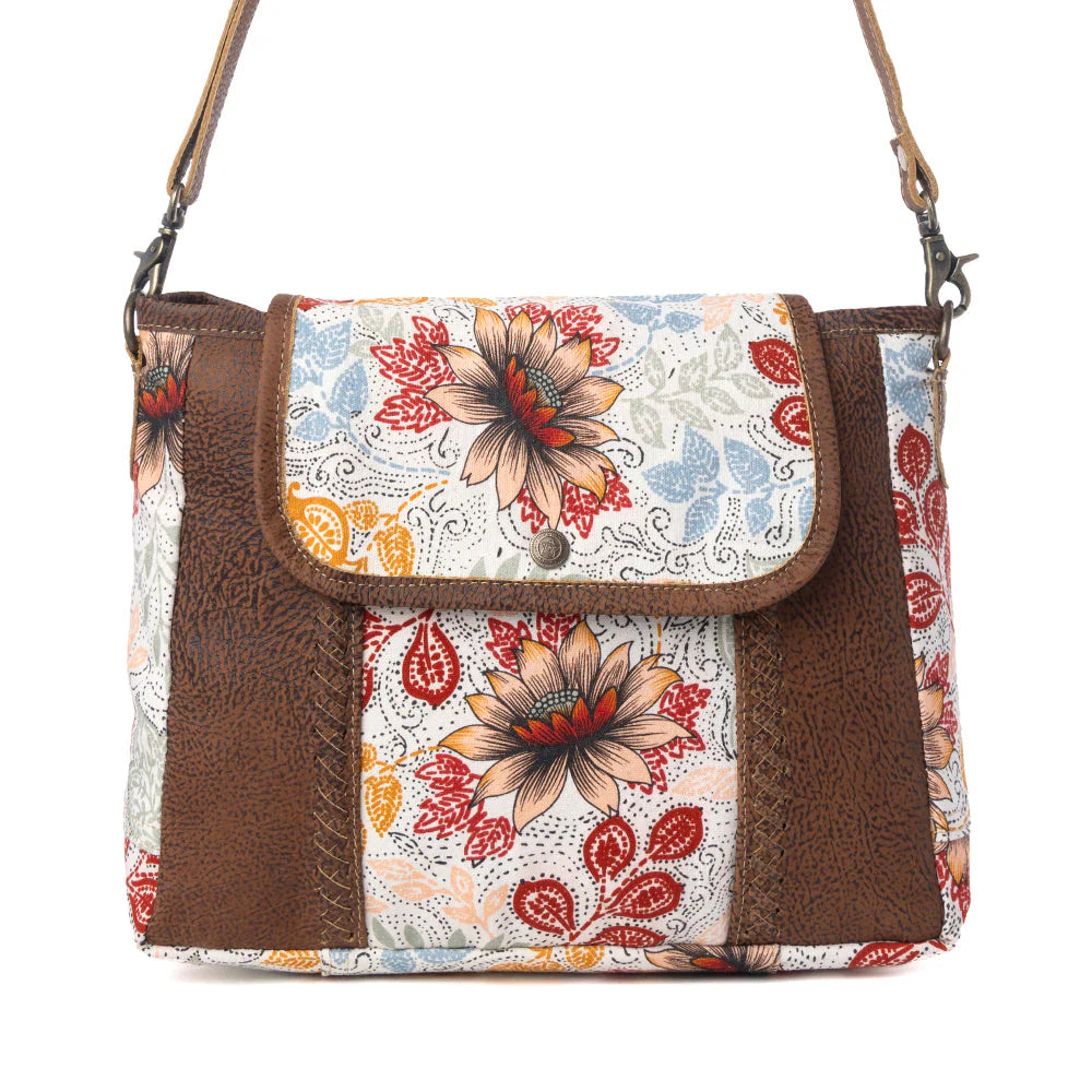 Myra Oakline Cotton & Leather Shoulder Bag In Powder Brown