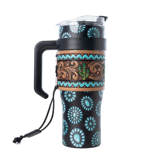 Myra Concho Crest Western Tooled Tumbler in Black