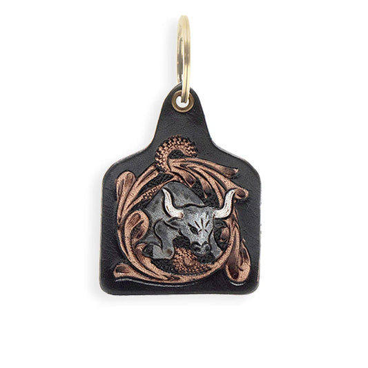 Myra Prairie Bull Hand-Tooled Leather Key Fob