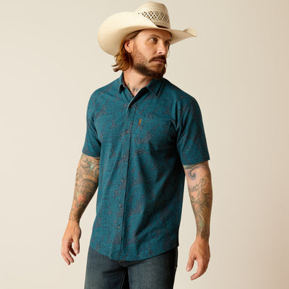 Ariat Retro Button Short Sleeve Shirt Blue Ridge