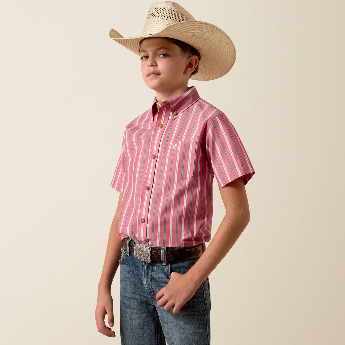 Ariat Kids Pro Series Bobby Shirt Hibiscus Red Stripe