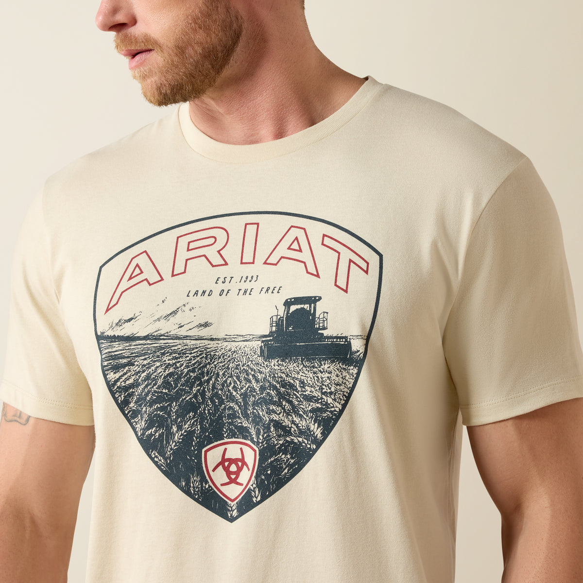 Ariat Mens Ariat Land Of The Free Farm Shield Classic Fit T Shirt Natural