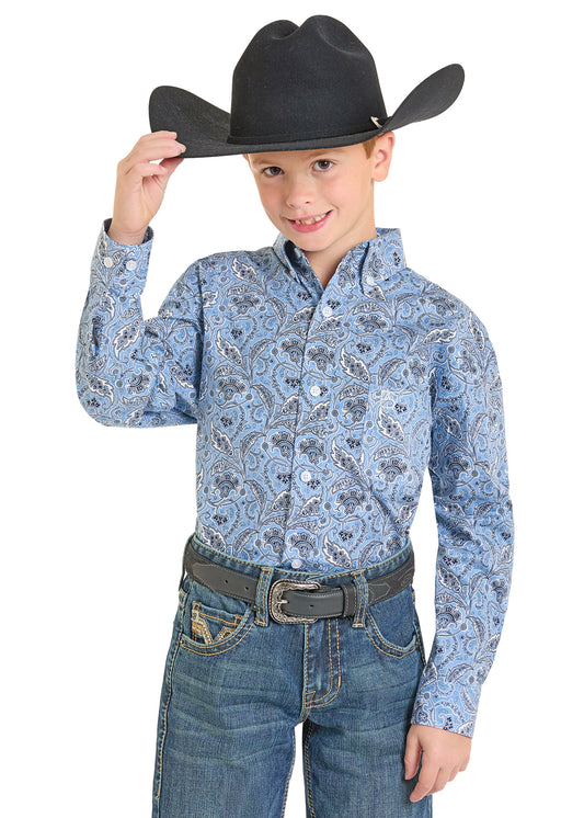 Rock & Roll Kids Light Blue Paisley Long Sleeve Shirt