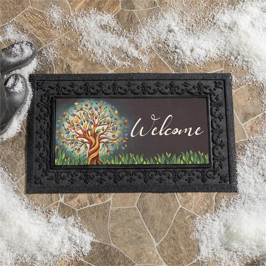 Evergreen Tree of Life Flocked Coir Sassafras Mat