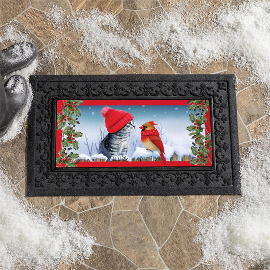 Evergreen Kitten & Cardinal Winter Friends Sassafras Mat