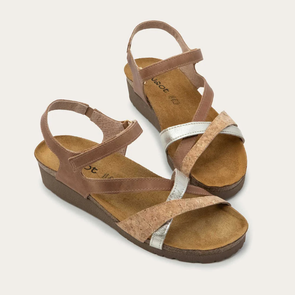 Naot Sophia Gold Cork Latte Brown
