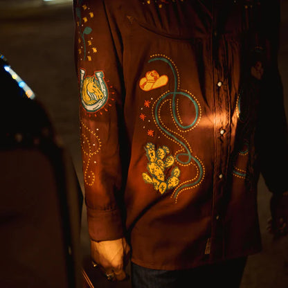Sendero Show Pony Embroidered Western Pearl Snap Long Sleeve Shirt Electric Brown