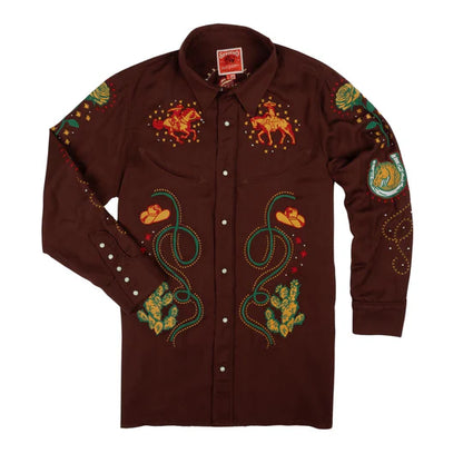 Sendero Show Pony Embroidered Western Pearl Snap Long Sleeve Shirt Electric Brown