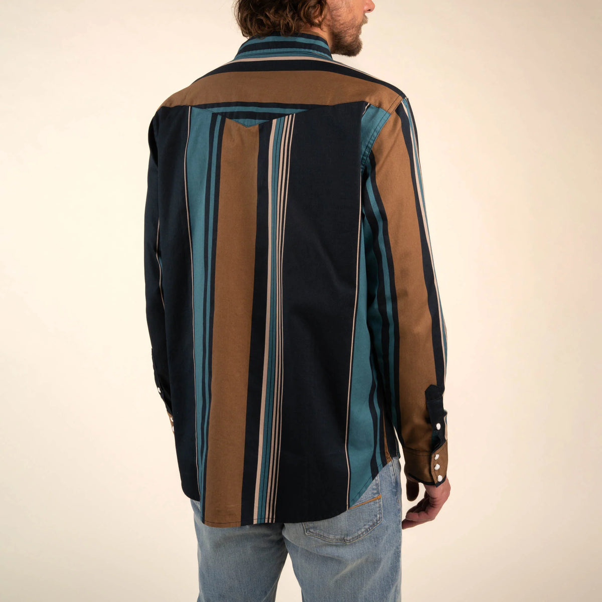 Sendero The Wyatt Pearl Snap Long Sleeve Print Shirt Stagecoach Stripe Navy