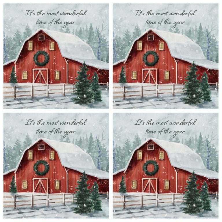 Carson Coaster 4 Square 4 Piece Snowy Barn