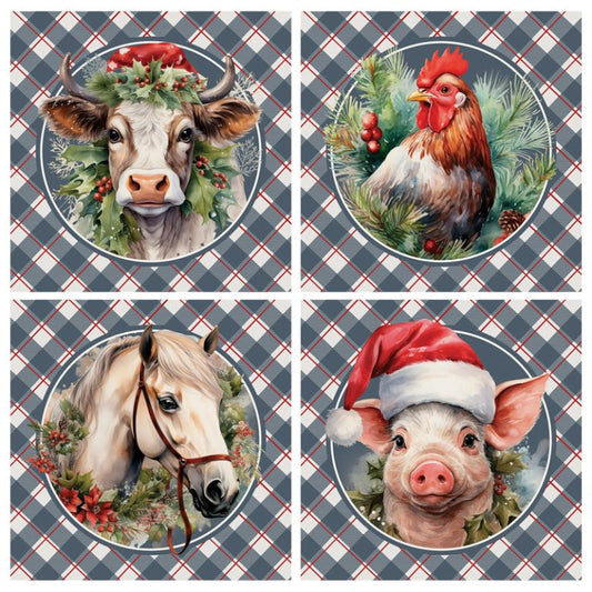 Carson Coaster 4 Square 4 Piece Christmas Farm