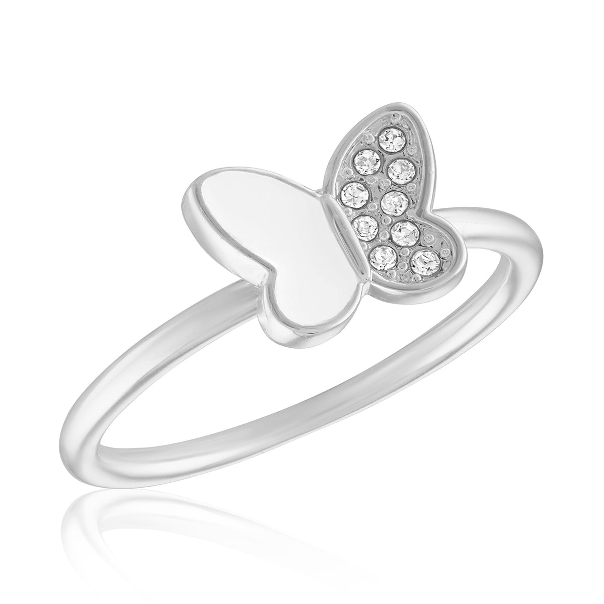 Half CZ Butterfly Stack Ring