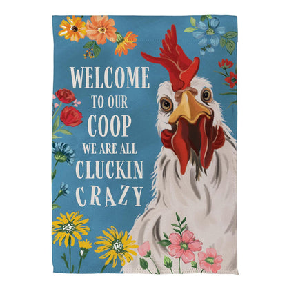 Evergreen Petal & Plow Crazy Coop Suede Garden Flag