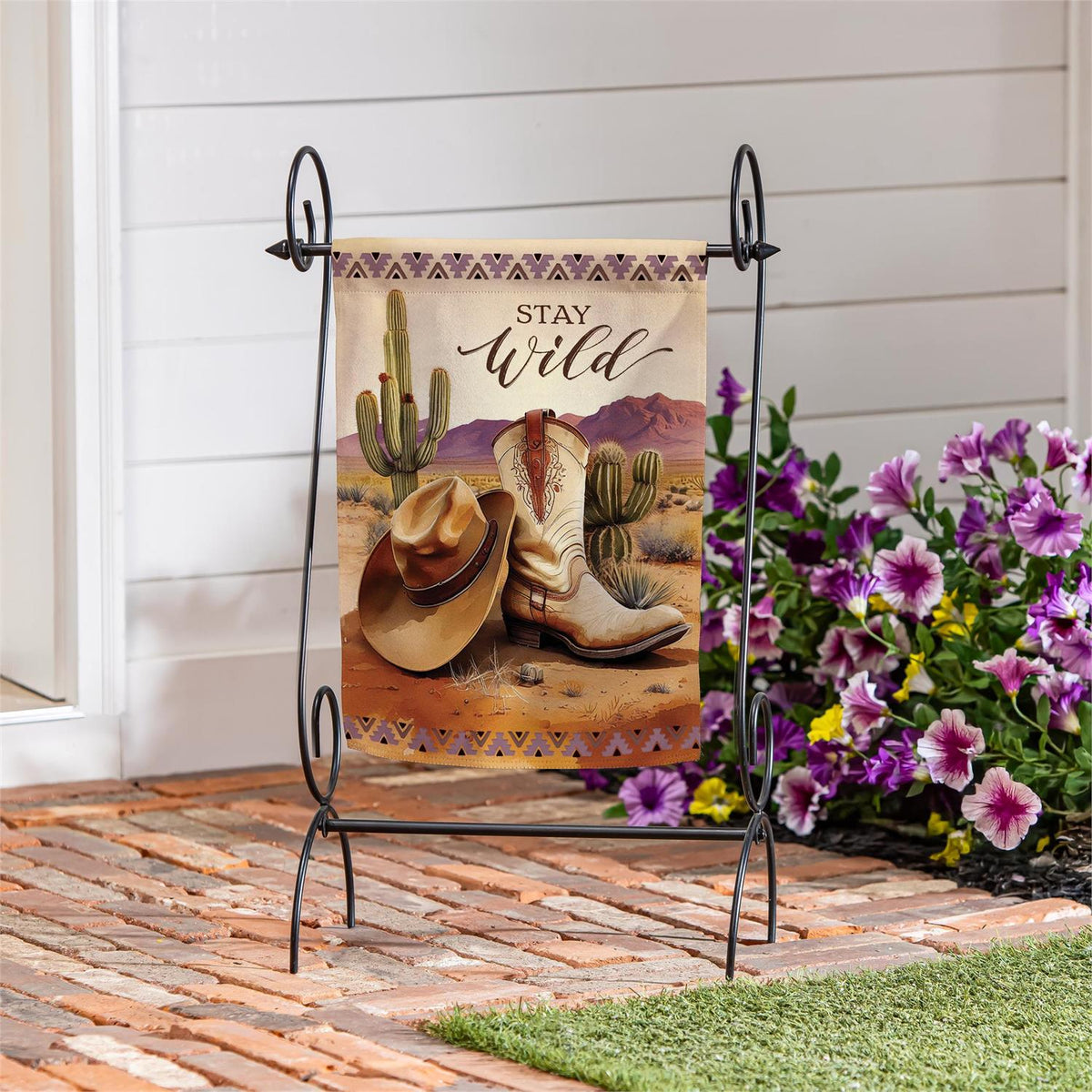 Evergreen Wild West Suede Garden Flag
