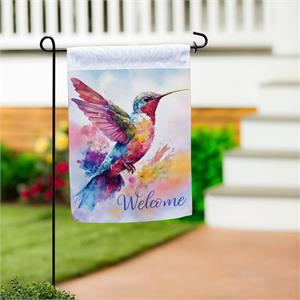 Evergreen Watercolor Hummingbird Suede Garden Flag