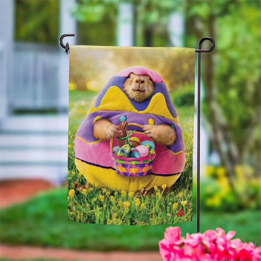 Evergreen Egg Groundhog Suede Garden Flag