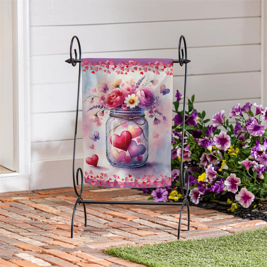 Evergreen Jar Of Hearts Suede Garden Flag
