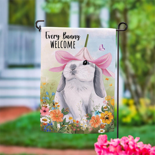 Evergreen Bunny Blooms Flower Time Suede Garden Flag