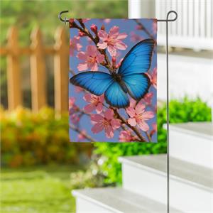 Evergreen Butterfly & Cherry Blossom Delight Suede Garden Flag