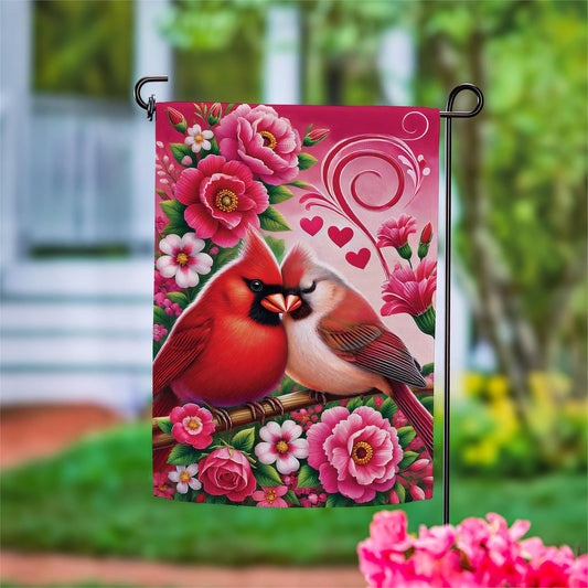 Evergreen Cardinal Lovers Suede Garden Flag