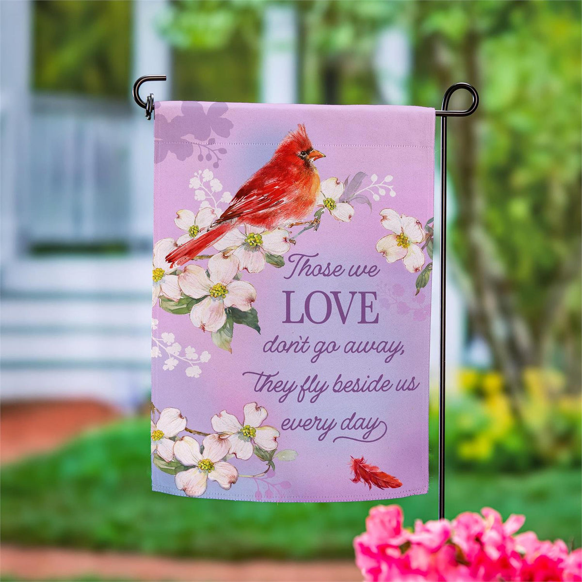 Evergreen Memorial Cardinal Suede Garden Flag