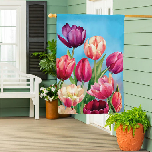 Evergreen Tulip Palooza Suede House Flag