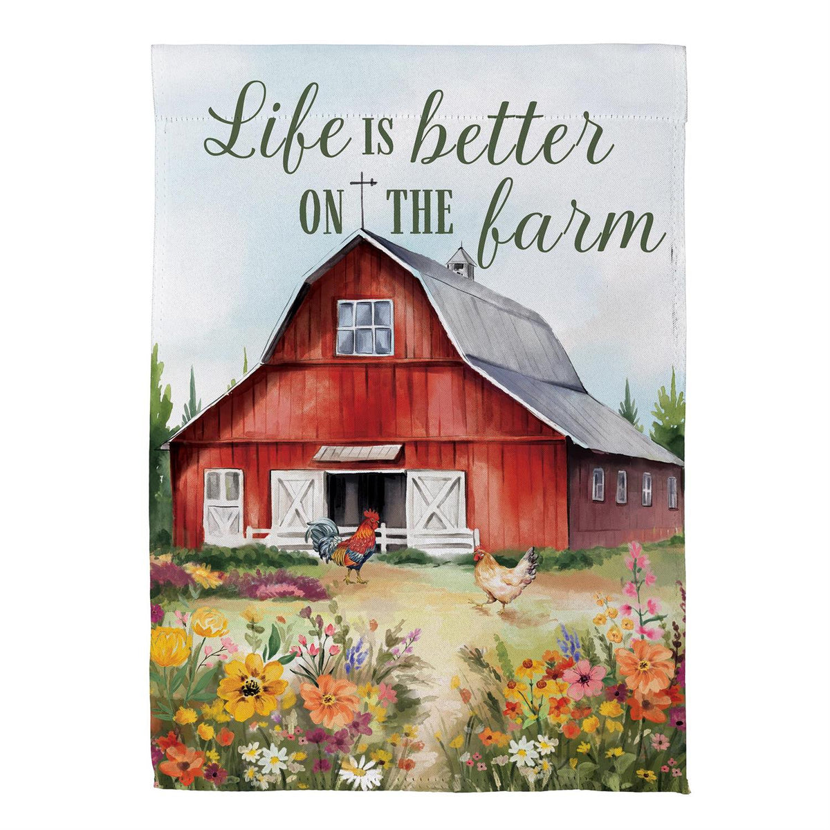 Evergreen Petal & Plow Barn Suede Garden Flag