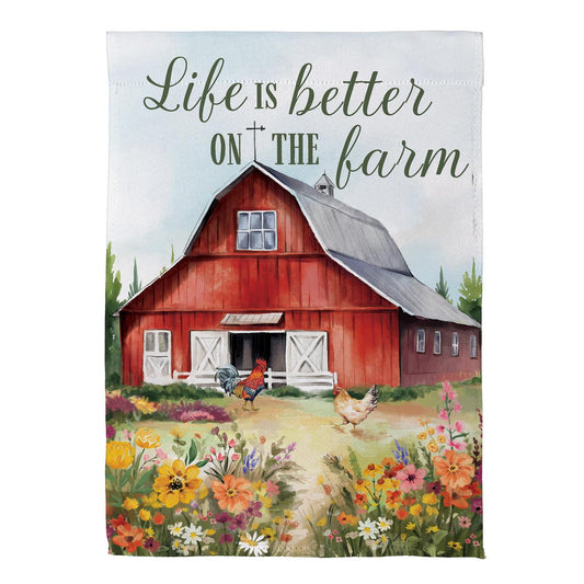 Evergreen Petal & Plow Barn Suede Garden Flag
