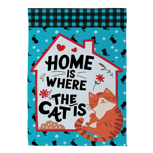 Evergreen Home Is Where The Cat Is Suede Garden Flag