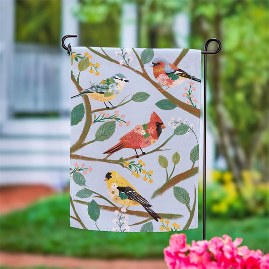 Evergreen What She Shed Birds Suede Garden Flag