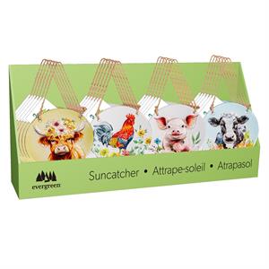 Evergreen P&P Suncatcher, Hand Painted Round Farm Animals