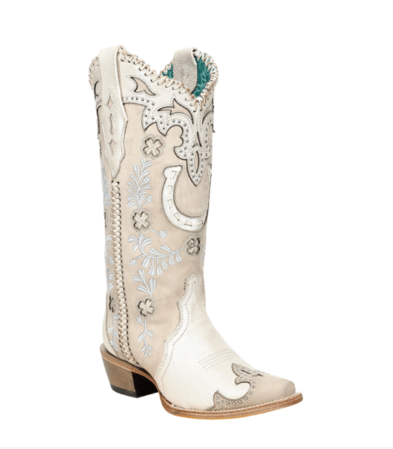 Corral Ladies Bone Horseshoe Overlay Snip Toe