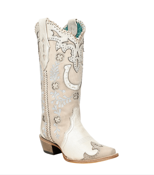 Corral Ladies Bone Horseshoe Overlay Snip Toe