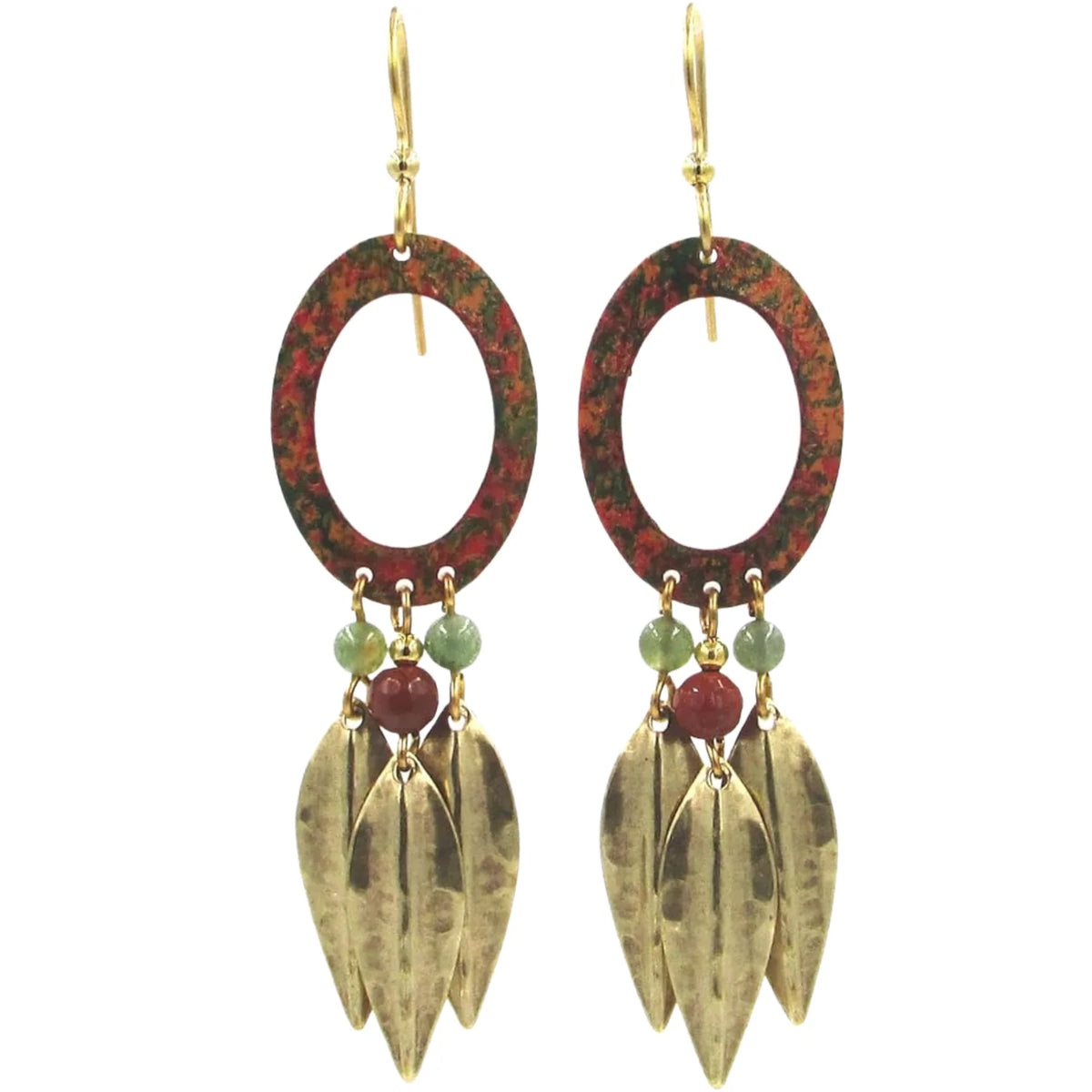 Silver Forest Earring Open Oval with Leaves