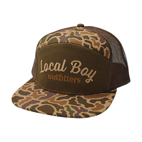 Local Boy Simple Script 7 Panel Hat Old School Camo