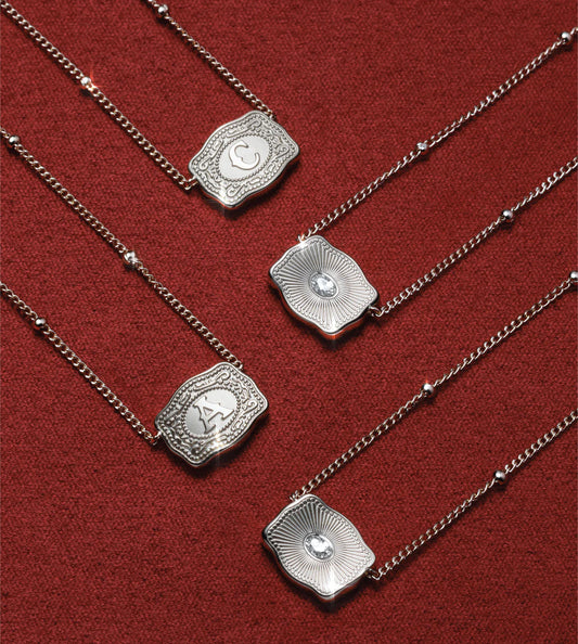 Spurwest Necklace Ultra Mini Belt Buckle Initial Silver