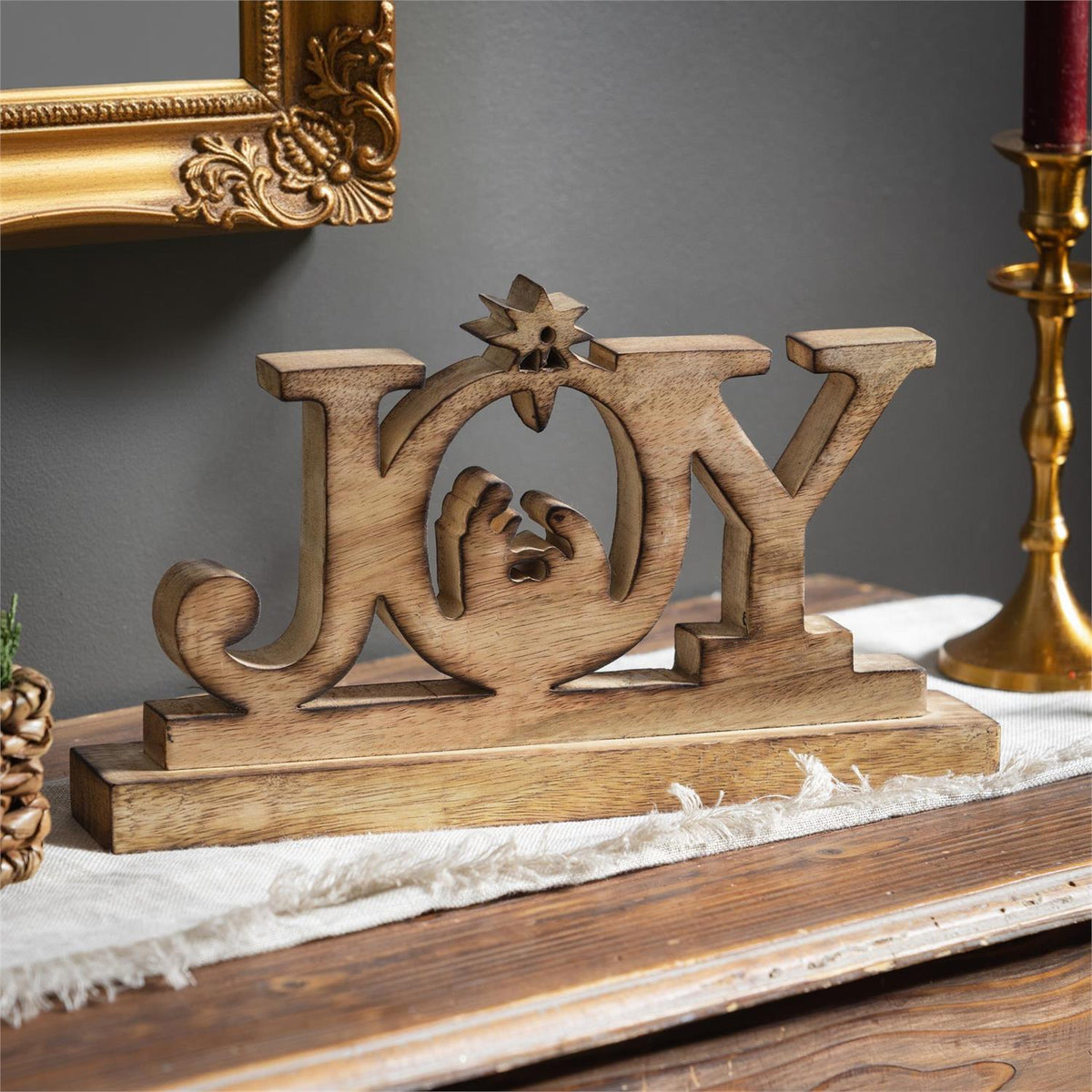 Evergreen Nativity Table Decor Joy