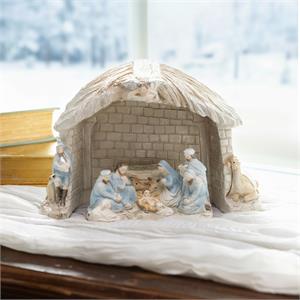 Evergreen Nativity Table Top With Barn