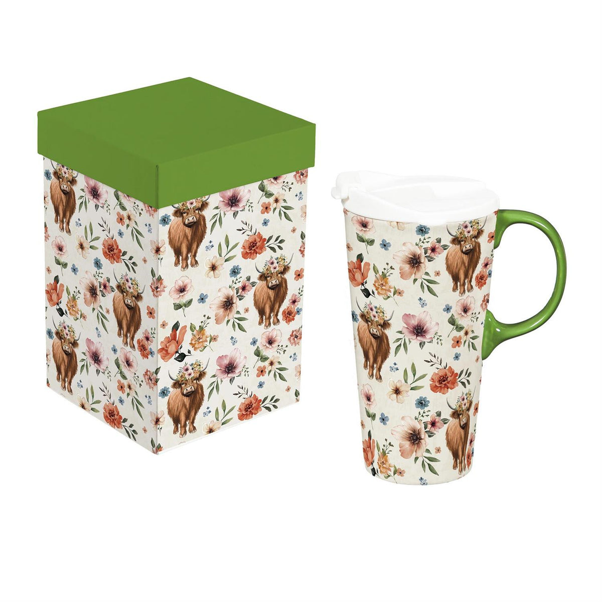 Evergreen Petal & Plow Ceramic Perfect Cup, Farm Highland Cow
