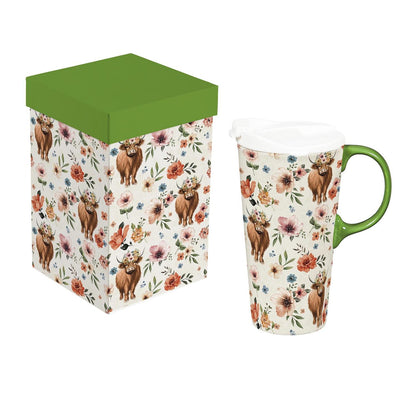 Evergreen Petal & Plow Ceramic Perfect Cup, Farm Highland Cow