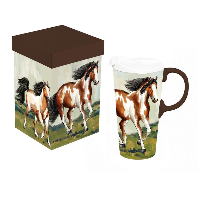 Evergreen Ceramic Travel Cup Horses