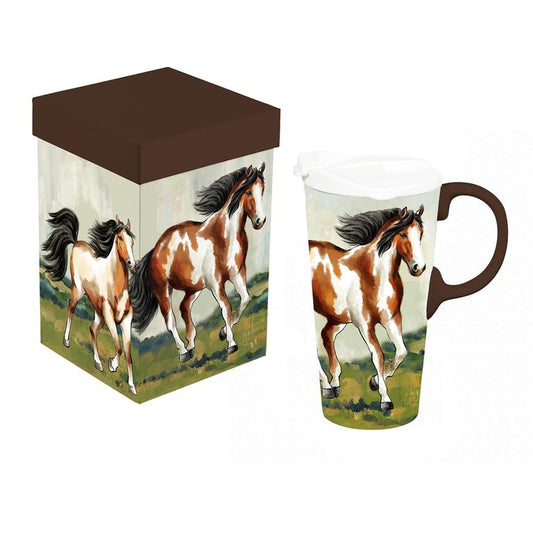 Evergreen Ceramic Travel Cup Horses
